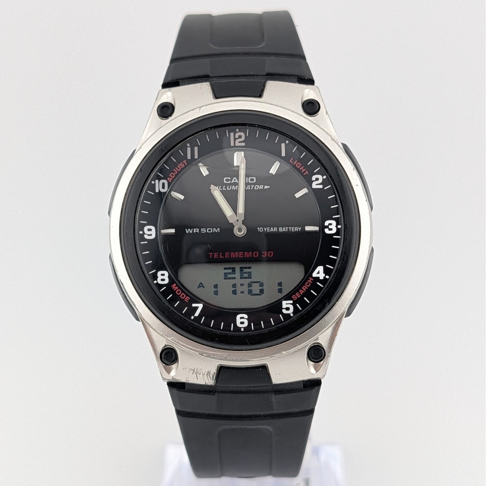 Casio AW-80 Telememo 30 Analog Digital World Time Watch Black Resin